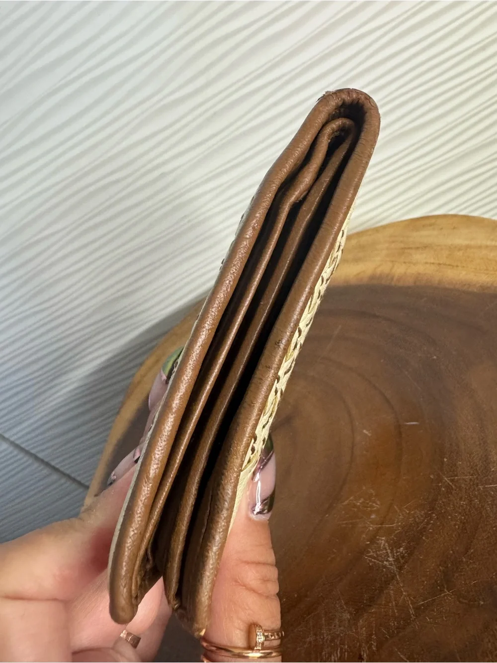 Bottega Veneta Cream & Brown Leather Card Holder and Coin Wallet